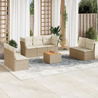 vidaXL Vidaxl - Juego De Sof&aacute;s De Jard&iacute;n Con Cojines Beige 8 Pzas Rat&aacute;n Pe