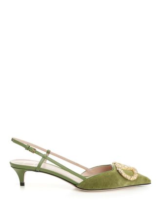 Valentino Garavani Velvet Slingback Decollete Verde-Donna