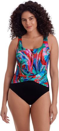 Longitude Twist Pull Sash Tank Long Torso One-Piece Swimsuit in Carnival Dance at Nordstrom, Size 10