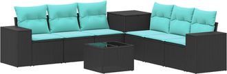 vidaXL Juego De Sof&aacute; 8 Uds. Negro Y Azul Rat&aacute;n Sint&eacute;tico Y Acero Vidaxl