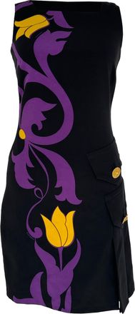 Versace Tulip-Print Mini Dress in Black Silk