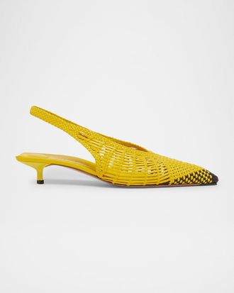 Jacquemus Les Cubisto Woven Leather Slingback Pumps