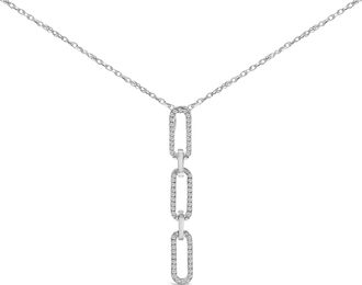 House of Brilliance 14K White Gold 1/10 Cttw Diamond Triple Paper Clip Pendant Necklace
