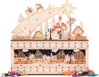 Best Choice Products Wooden Christmas Advent Calendar, Shooting Star w/ Battery-Operated LED Light Background