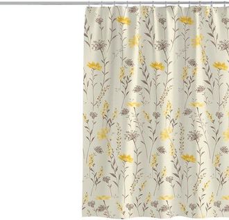OEM Cortina De Ducha Antimoho - Poli&eacute;ster - Impermeable - Amarilla - Incluye Anillas - 180 X 200 Cm - Estampado Vegetal