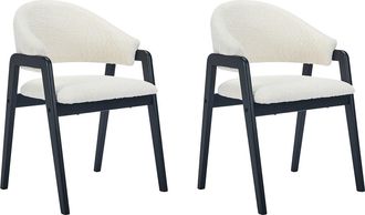 Vente-Unique Lote de 2 sillas con reposabrazos en tejido boucl&eacute; y madera de hevea - Blanco y Negro - SOLUNA