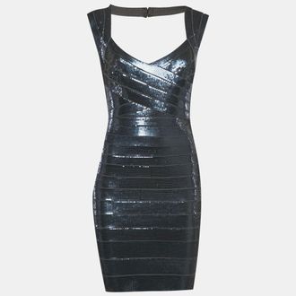 H&eacute;rve L&eacute;ger Midnight Blue Sequin Sarai Mini Dress