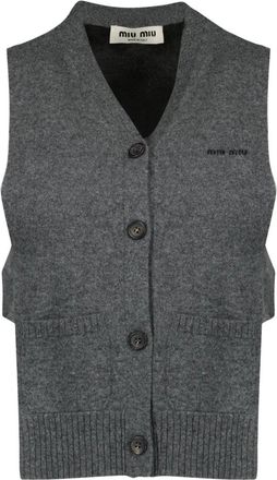 Miu Miu Cashmere Cardigan Vest - Dames - Bodywarmers - Grijs - S - Jassen