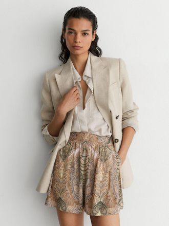 Reiss Neutral & grey Paisley-print Shorts, 10