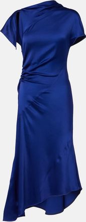 Victoria Beckham Vestido midi asim&eacute;trico de sat&eacute;n fruncido