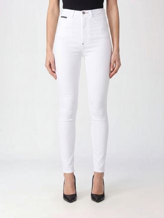 Philipp Plein Jeans skinny cropped in denim stretch a vita alta con logo