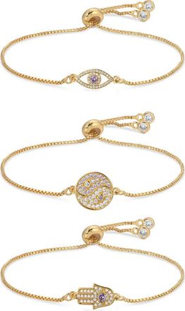 Eye Candy Los Angeles Set of 3 Yin & Yang Hamsa Evil Eye Slider Bracelets in Gold at Nordstrom Rack
