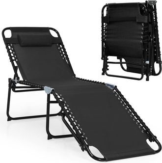 Costway Tumbona Plegable/silla Reclinable Alta 40 Cm Con Reposacabezas Removible/respaldo Regulable En 4 Posiciones/silla De Playa Port&aacute;til 189 X 59 X 40 Cm -