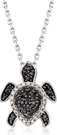 Ross-Simons Black and White Diamond Turtle Pendant Necklace in Sterling Silver