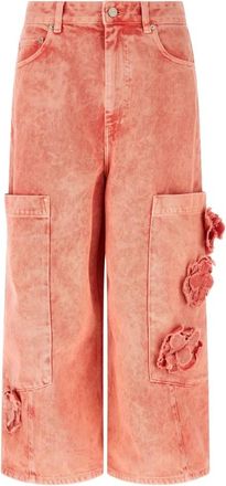 Ganni Crop Cargo Wide Jeans - Dames - Loose Fit Jeans - Roze - W25 L33 - Denim - Jeans