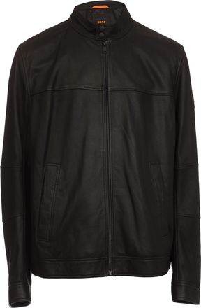 HUGO BOSS Mens Boss Josep1 Leather Biker Jacket in Black