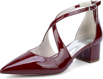 Generic Wedding Bridal Shoes Womens Bridal Patent Buckle Pointed Toe Block Wedding Chunky Low Heel Pumps Shoes 4.5Cm,Burgundy,10 UK