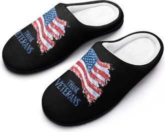 Generic U.S.A Flag Thank Veterans Slippers Men Winter Warm Cotton Anti-Slip Indoor Slip-Ons House Shoes