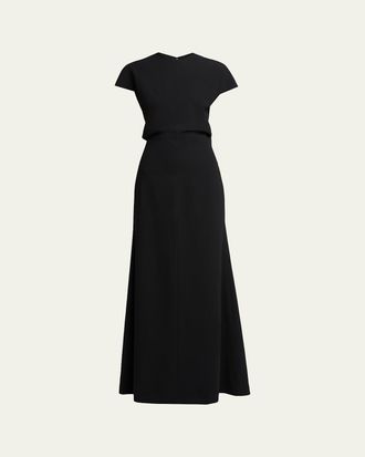 Jil Sander Open Back Short-Sleeve Long Wool Dress