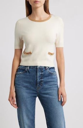 French Connection Babysoft Short Sleeve Sweater in 12-Porcelain Crm-Camel at Nordstrom Rack, Size X-Large