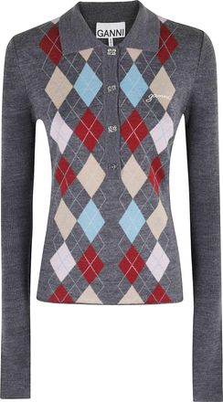 Ganni Fine Merino Jacquard Polo