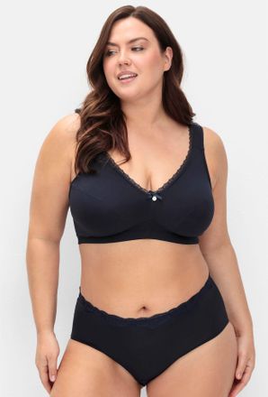 Sheego Entlastungs-BH SHEEGO, Damen, Gr. 11,5, Cup F, blau (marine), 95% Baumwolle, 5% Elasthan, Netzmaterial:100% Polyamid, Spitze:10% Elasthan, 90% Polyami