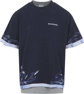 Balenciaga T-shirt met laagjes - Heren - T-shirts - Blauw - S - Katoen - Tops