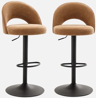 Sweeek Taburete De Bar Ajustable De Metal Y Tela Con Base Negra, Set De 2