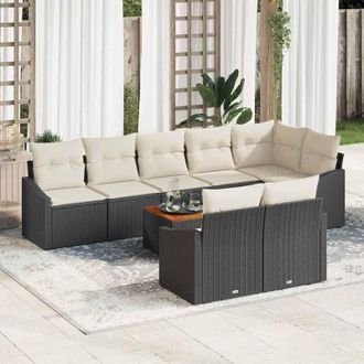 vidaXL Vidaxl - Conjunto De Sof&aacute; De Jard&iacute;n Con Coj&iacute;n 9 Pcs Negro Polirat&aacute;n