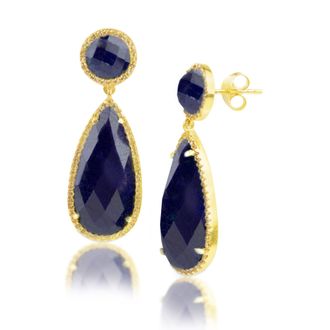 MAX + STONE 18K Gold Plated Genuine Gemstone 2 Stone Dangle Drop Earrings