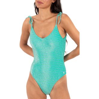 Hurley Metallic Stripe One-Piece Swimsuit in Surf Blue at Nordstrom, Size X-Small