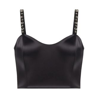 Twinset Duchesse Cropped Top - Dames - Tops zonder mouwen - Zwart - XL - Leer - Tops