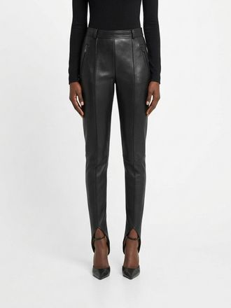 Balmain Mid-Rise Smooth Lambskin Leather Skinny Trousers