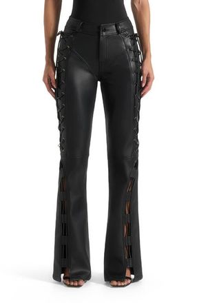 Mani&egrave;re De Voir Ambre Leather Lace Up Flared Trousers in Black at Nordstrom, Size 10