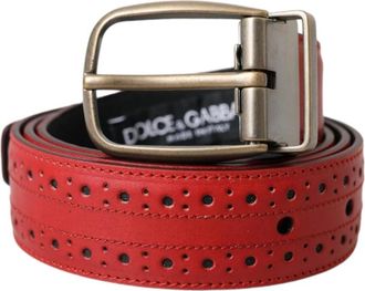 Dolce & Gabbana Geperforeerde Leren Riem Metalen Gesp - Heren - Riemen - Rood - ONE Size - Leer - Accessoires