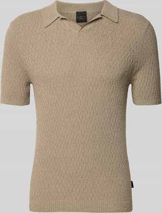 Bugatti Slim Fit Strick-Poloshirt mit Strukturmuster in Sand, Gr&ouml;&szlig;e XXL