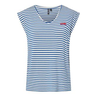 Pieces Gestreept T-shirt met V-hals en opschrift op de borst