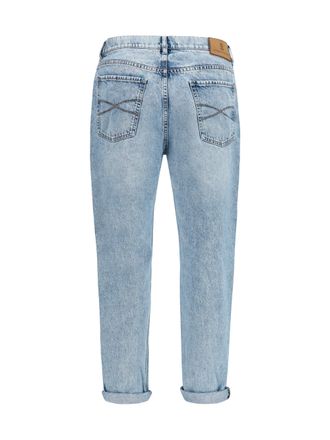 Brunello Cucinelli Mens Straight-Leg Turn-Up Jeans Light Denim Cotton