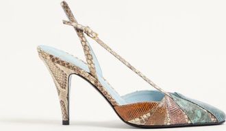 Valentino Garavani D&eacute;collet&eacute; Slingback Foliefoliage In Pitone 90mm Donna CREMA/MULTICOLOR 35.5