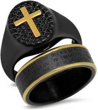 Steeltime Mens Two-Tone Cross Signet Ring in Black at Nordstrom Rack, Size 10