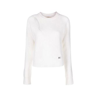 Michael Kors Truien & Vesten, Dames, Beige, S, Gebreide Top met Metallic Logo in de Hals