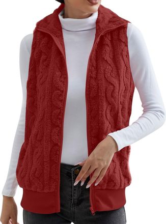 Generic Ladies Gilet Uk, Womens Fleece Gilets Solid Color Lightweight Soft Classic Fit Bodywarmer Vest with Zip up Pockets Ladies Sleeveless Jacket Cozy Waist