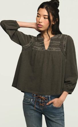 Lucky Brand Womens Trim Mix Knit Peasant Top