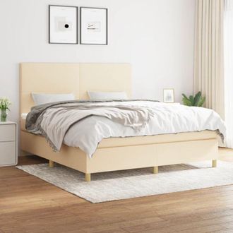 vidaXL Cama Box Spring Con Colch&oacute;n Tela Color Crema 160x200 Cm Vidaxl
