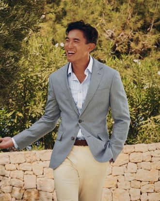 CHARLES TYRWHITT Linen Cotton Jacket - Ice Blue Size 36R by Charles Tyrwhitt