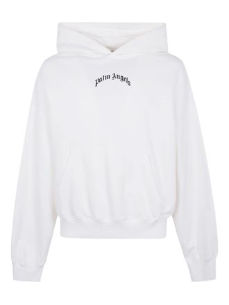 Palm Angels White Gothic Print Hooded Cotton Sweatshirt