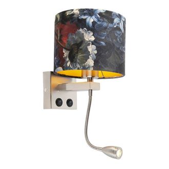 QAZQA Wall Light Steel with Velvet Shade Flowers with Gold - Brescia