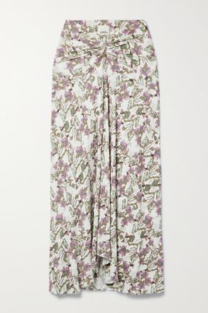 Isabel Marant Gonna Midi In Jersey Stretch Con Stampa Floreale E Incrocio Sul Davanti Juneo - Bianco