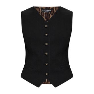 Dolce & Gabbana Gilet van gecombineerde stoffen - Dames - Bodywarmers - Zwart - L - Wol - Jassen