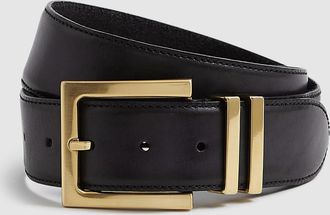 Reiss Brompton Belt - Black Leather Plain, Size: S